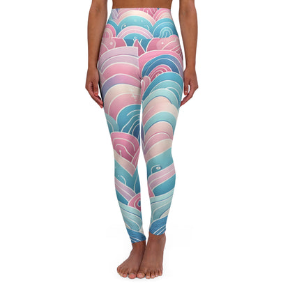 Luxurious Marcella Kensington High-Waisted Pastel Gradient Yoga Leggings in a stylish pose, showcasing vibrant pastel pink, blue, and purple gradient, perfect for chic workouts by Dazzling Dreams Studio.