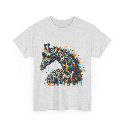 Front view of Fantasy Art Giraffe Graphic T-Shirt showcasing an intricate giraffe graphic, a luxurious blend of artistry and urban streetwear.