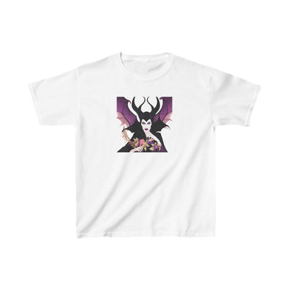 Maleficent Kids Tee in white, featuring the striking silhouette of Maleficent with ornate floral details. An elegant cotton t-shirt perfect for young Disney fans.