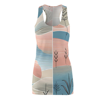Alessia Marquise Sun-Kissed Pastel Hue Racerback Dress by Dazzling Dreams Studio, featuring a unique abstract sunset pattern in soft pastel shades, perfect for summer elegance.