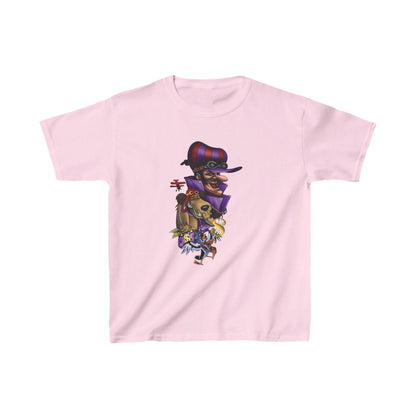 Unisex Kids Dastardly and Muttley Cotton T-Shirt in soft pink showcasing the beloved characters Dastardly and Muttley, ideal for stylish children who appreciate classic cartoons.