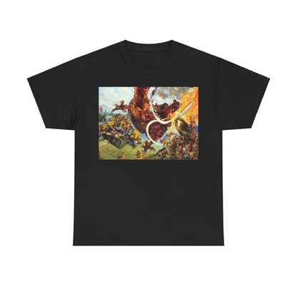 Experience luxury fashion with the Discworld Guards! Guards! Graphic Unisex T-Shirt, adorned with striking fantasy-themed artwork depicting a captivating clash, ideal for those who embrace a unique literary style.