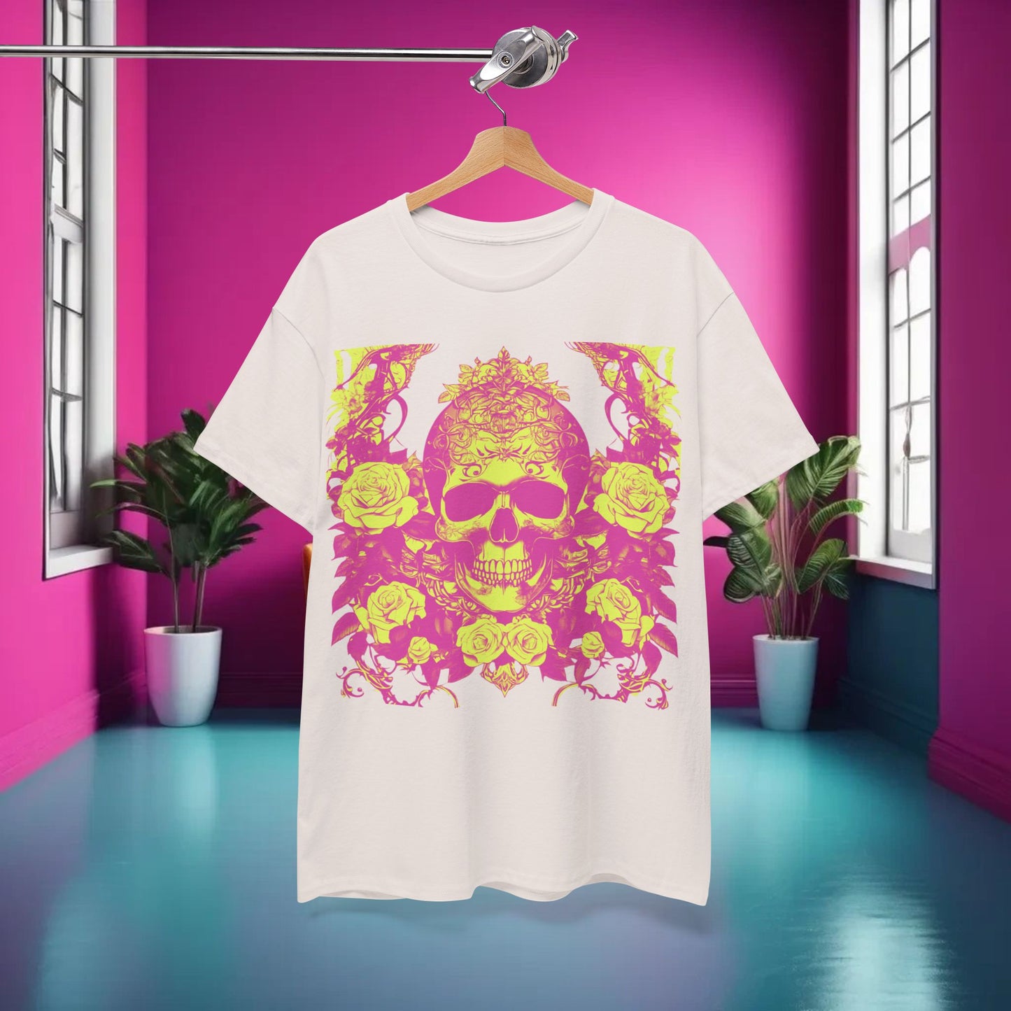 Skulls and Roses Cotton Tee, Unisex Graphic Shirt, 7 color choice