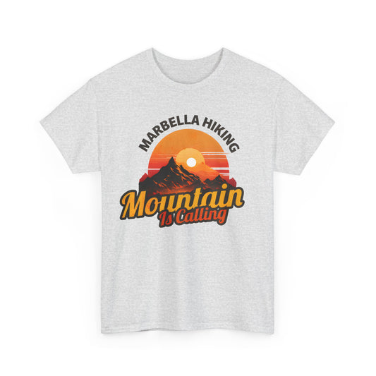 Marbella Hiking Club Unisex Graphic T-Shirt, elegantly displaying a striking mountain design, ideal for those with a passion for exploration.