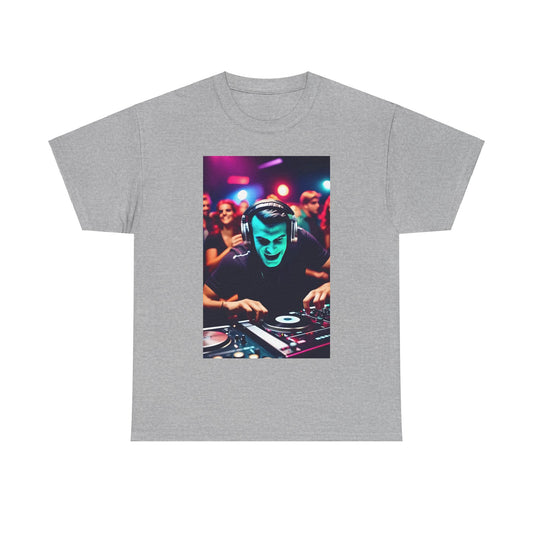 Street Monster Graphic T-Shirt in grey, featuring a striking DJ graphic, perfect for urban streetwear enthusiasts seeking luxury comfort.