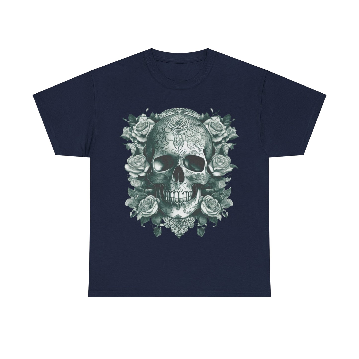 Skulls and Roses Cotton Tee, Unisex Graphic Shirt, 7 color choice