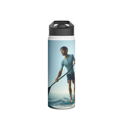 Luxury Fantasy Paddleboarding Stainless Steel Water Bottle elegantly displayed with a model paddling on serene waters, perfect for outdoor adventures.