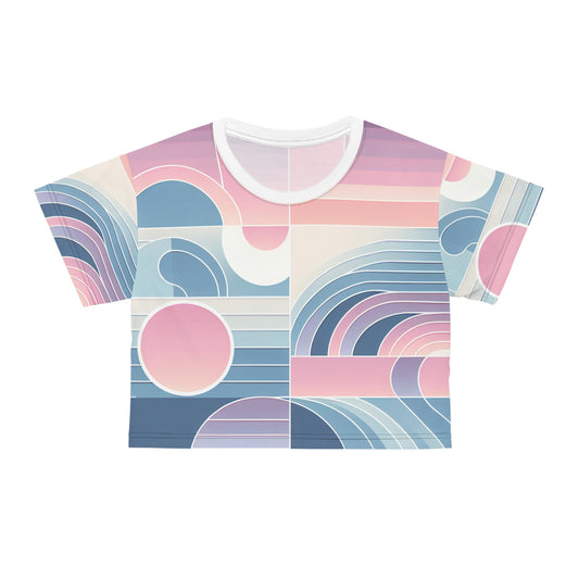 Celeste Rutherford Trendsetter Pastel Gradient Crop T-Shirt highlighting an eye-catching pastel gradient pattern, combining elegant colours in a unique design, perfect for elevated style and comfort.