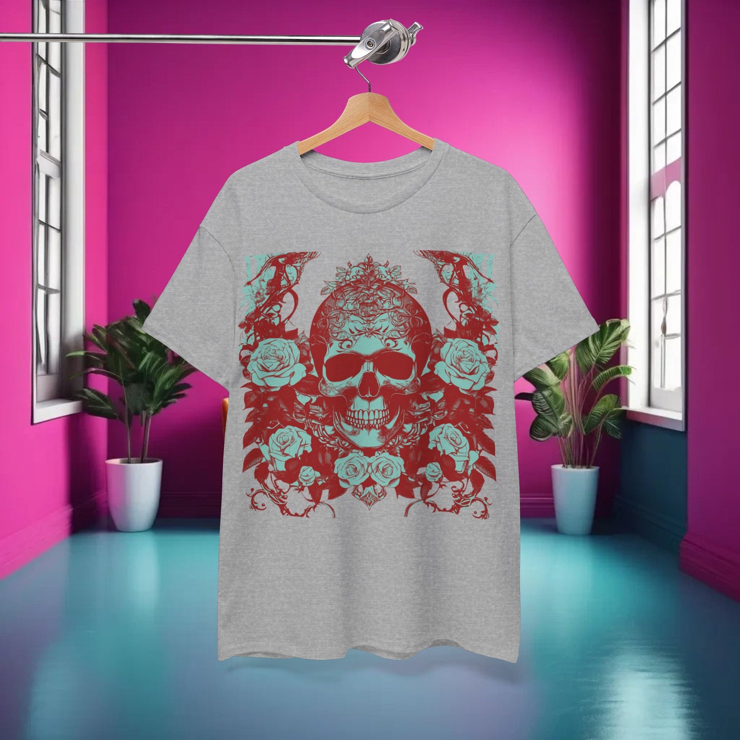 Skulls and Roses Cotton Tee, Unisex Graphic Shirt, 7 color choice