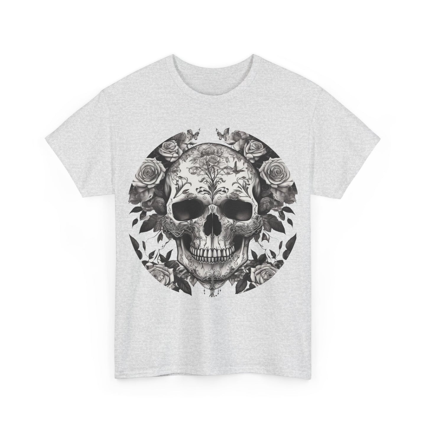 Skulls and Roses Cotton Tee, Unisex Graphic Shirt, 7 color choice