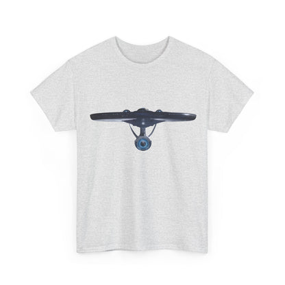 Front view of the grey USS Enterprise Star Trek Graphic Unisex T Shirt Tee featuring the iconic starship design, ideal for fashionable science fiction enthusiasts.