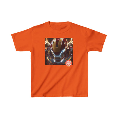 Kids Iron Man Heavy Duty Tee with Hulk Graphic in bold orange, embellished with the celebrated Iron Man insignia.