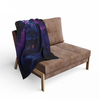 Chic Decorative and Warm Halloween Spooky Arctic Fleece Blanket draped over a modern chair, combining style and comfort for your Halloween celebrations.
