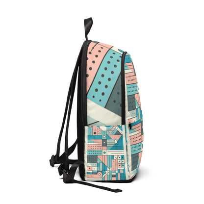 Pastel Geometric Minimalist Backpack by Dazzling Dreams Studio, showcasing soothing geometric patterns in soft blues, pinks, and greens, exemplifying luxurious style and functionality.