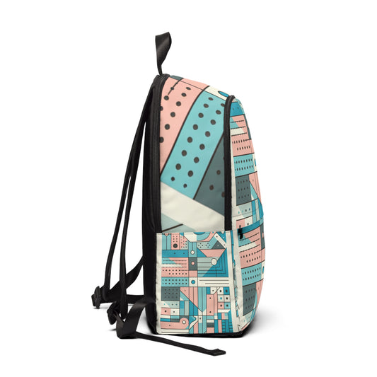 Pastel Geometric Minimalist Backpack by Dazzling Dreams Studio, showcasing soothing geometric patterns in soft blues, pinks, and greens, exemplifying luxurious style and functionality.