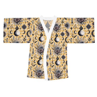 Floral Kimono Robe featuring a stylish white trim, perfect for sophisticated relaxation and designer loungewear.