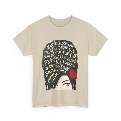 Amy Rehab Lyrics Graphic Tee - Luxurious Unisex Cotton T-Shirt in stylish beige, illustrating powerful lyrics in a contemporary design.