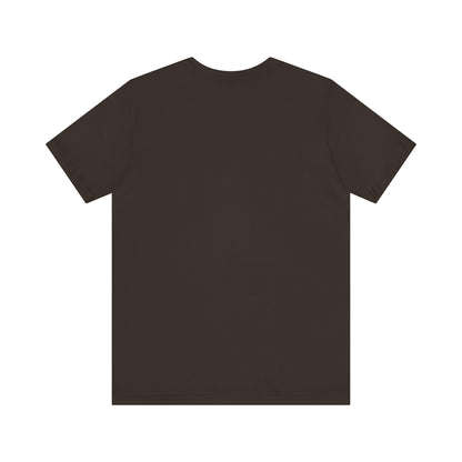 Back view of a simple yet luxurious dark unisex short sleeve tee, perfect for showcasing your personal style.