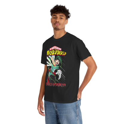 Izuku Midoriya T-Shirt featuring vibrant design, showcasing the hero in action with explosive energy, ideal for anime enthusiasts.