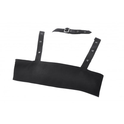 The structured silhouette of the Dark In Love Evangeline Buckled Utility Crop Top presented with a refined luxurious touch, ideal for darkwear enthusiasts.