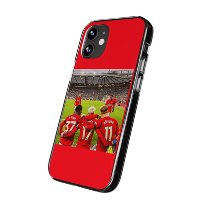 Premium Manchester United Mainoo Garnach Hojlund Soft Phone Case highlighted on a sleek device, showcasing a captivating design that embodies team spirit and luxury.