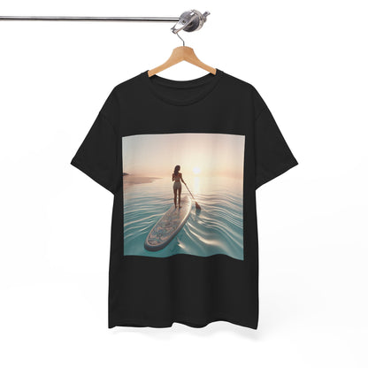 Detail image of Dazzling Dreams Paddle Board T-Shirt's unique design, representing the serenity of paddleboarding, offered by Dazzling Dreams Studio.