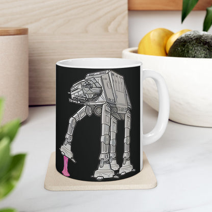 Rebel Gum Star Wars Heat Changing AT-AT Coffee Mug displayed elegantly with a light grey and white AT-AT design on a black background, perfect for stylish office or home décor.