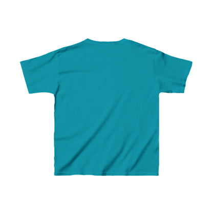 Rear perspective of Kids Captain America Heavy Cotton T-Shirt in a striking turquoise, ideal for young fans seeking fashion and flair.