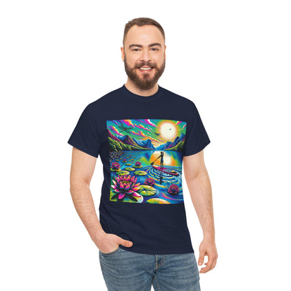Lifestyle image featuring the Delightful Paddle Board T-Shirt by Dazzling Dreams Studio, ideal for relaxed outings and showcasing a passion for aquatic sports.