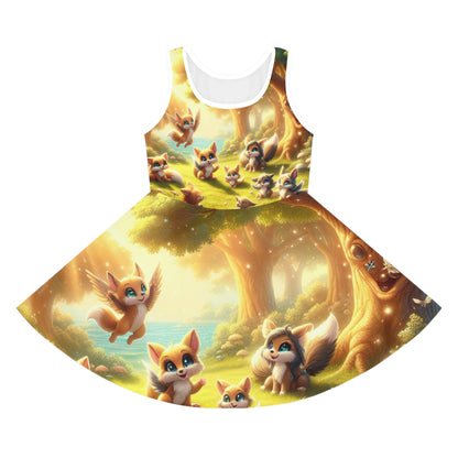 Delilah Blossom whimsical girls sundress featuring enchanting fantasy creatures from Dazzling Dreams Studio, perfect for summer adventures.