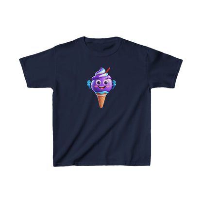 Unisex Delighted Ice Cream Graphic Cotton Tee featuring a vibrant, playful ice cream character on a navy background, perfect for stylish young gamers.