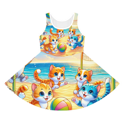 Sophie Littletrends Toddler Girls Beach Volleyball Sundress from Dazzling Dreams Studio, showcasing playful kittens in a summer beach scene.