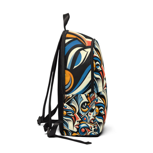 Detail of the dynamic geometric patterns on the Pop Art Geometric Backpack by Dazzling Dreams Studio, a stylish accessory that combines artful design and practicality.