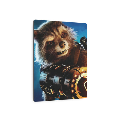 The Marvel Guardians of the Galaxy Rocket Metal Art Poster captures Rocket Raccoon's charismatic expression and intricate details, adding a touch of luxury to your wall art collection.