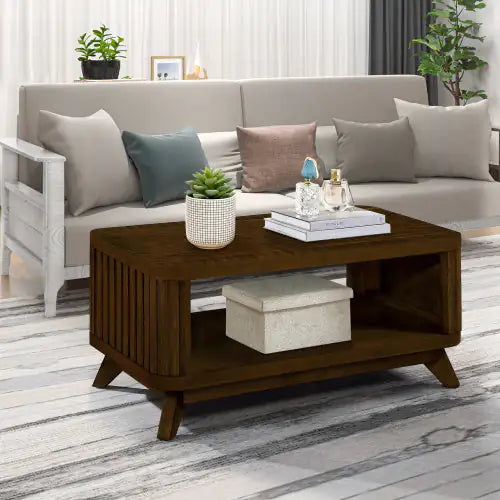 Walnut Rectangular Wooden Coffee Table with Storage beautiful Design