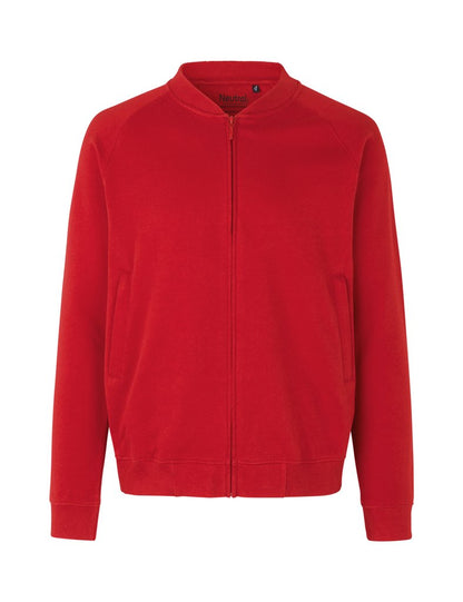 Luxurious unisex bomber jacket made from Fairtrade organic cotton, featuring a soft brushed inside and stylish hidden pockets, perfect for a sophisticated yet relaxed look.