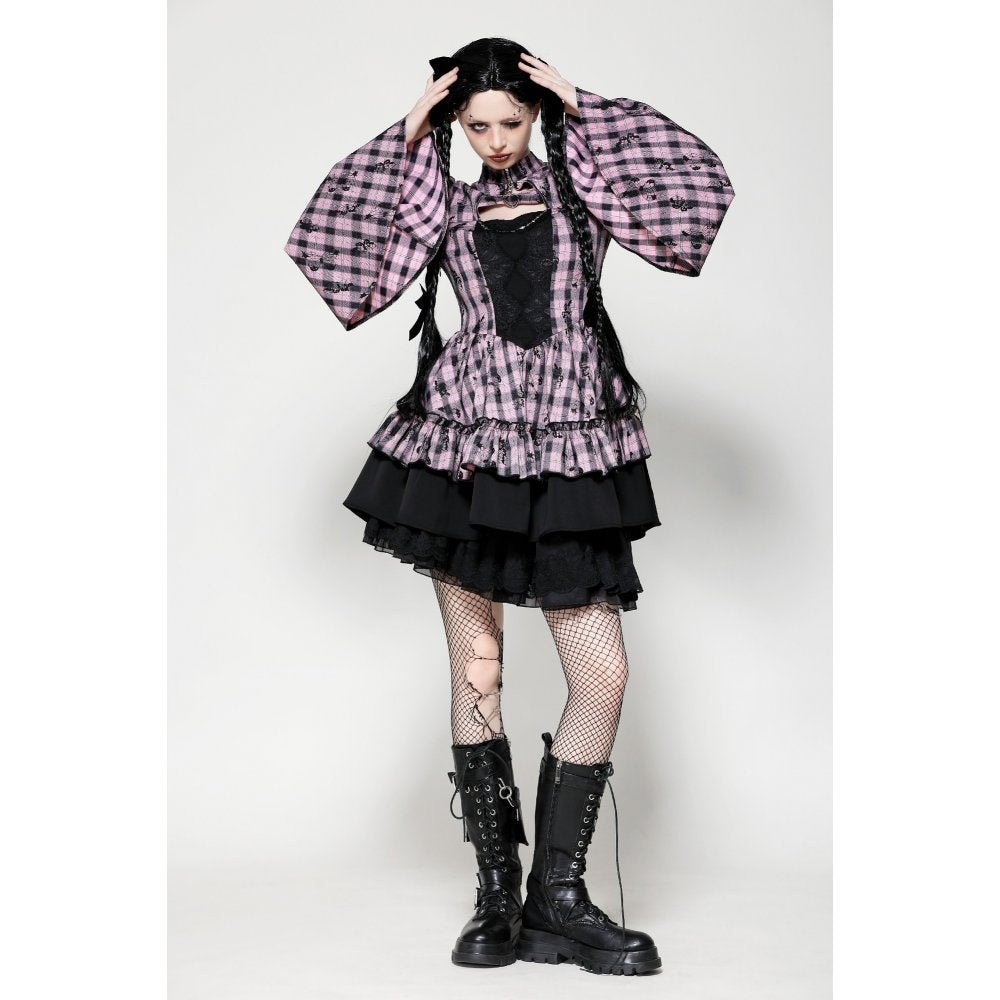 Full view of the Dark In Love Ellery Dress with flowing bell sleeves, perfect for those seeking a chic and sophisticated style.