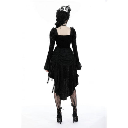 Model showcasing the Dark in Love Seraphina Goth Dress at a gothic soirée, exuding baroque romance and witchy elegance.