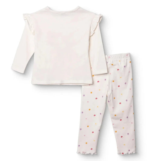HelloBaby Girls Blouse & Leggings Set Pastel Dreams Crew Neck Full Length Long Sleeve - Ecru