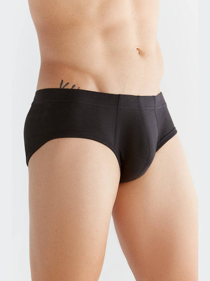 Soft and breathable organic cotton men's briefs, featuring a durable elastic waistband for enhanced fit and comfort.