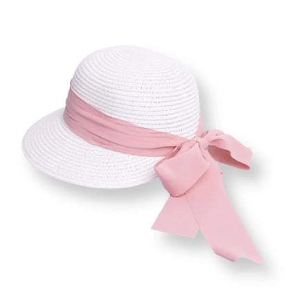 HelloBaby Baby Girl Straw Ribbon Hat - White