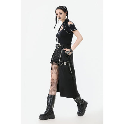 Dark in Love Layered Goth Skirt with Chain Belt, Size 62-92cm, Black Victorian Punk Chic
