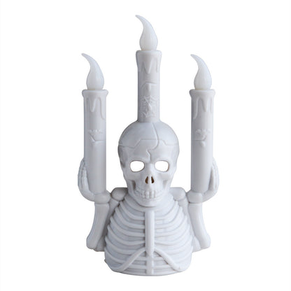 Halloween Skull Candlestick Lamp featuring an elegant skull design with three candle holders, perfect for creating a luxurious spooky ambiance for your Halloween celebrations.