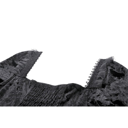 Close-up of the exquisite lace detailing and structured sweetheart neckline of the Dark in Love Seraphina Velvet Goth Dress.