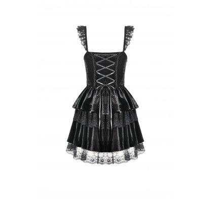 Close-up of the ornate lace detailing on the sweetheart neckline of the Dark in Love Nocturne gown, showcasing exquisite gothic craftsmanship.