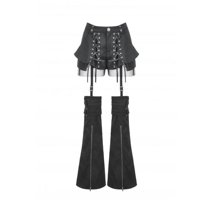 Black Lace-Up Layered Trousers from Dark In Love, highlighting the metal eyelets and front lacing as striking gothic fashion.