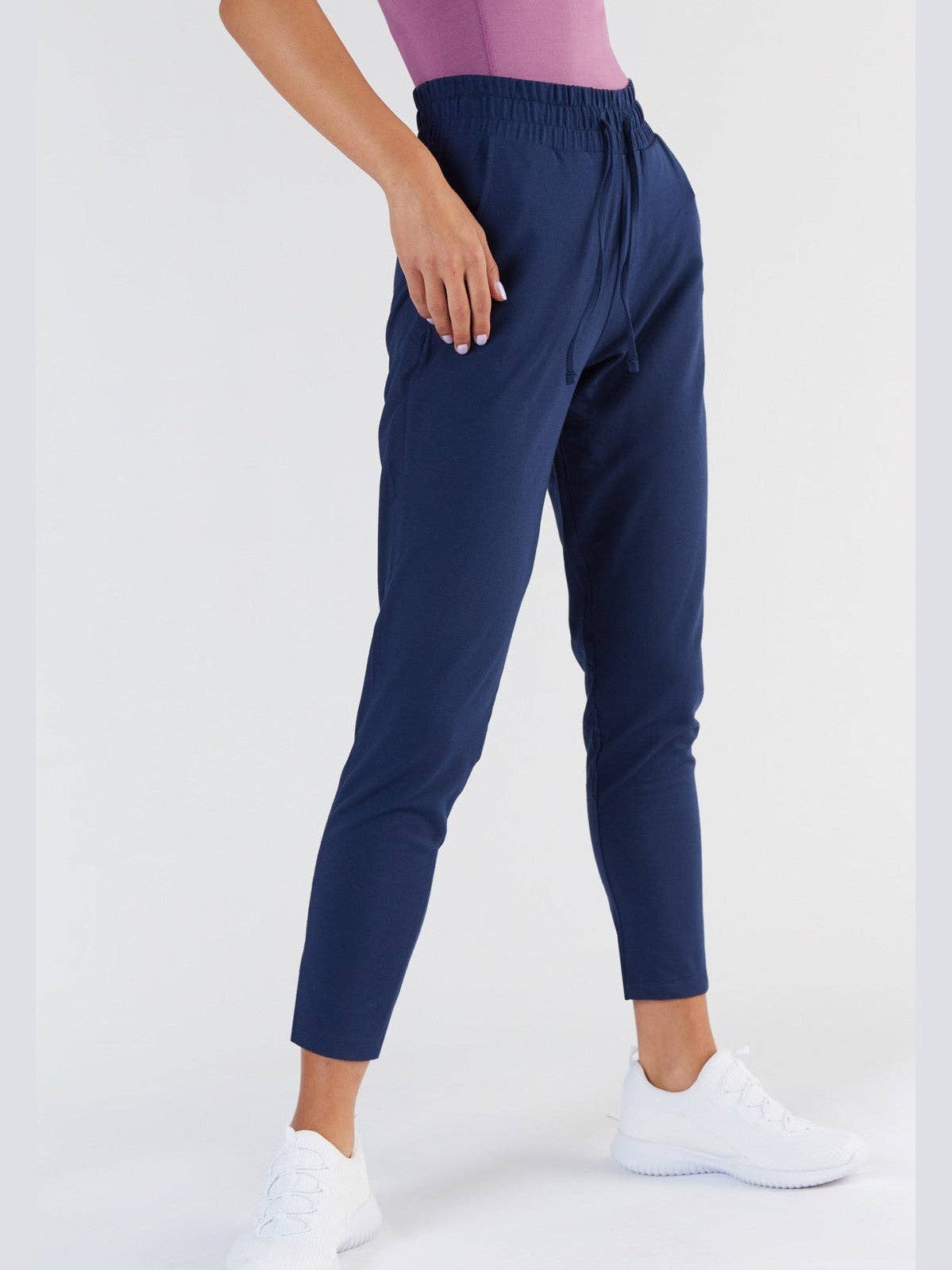 Luxurious women's Tencel sweatpants in relaxed fit showcasing organic cotton blend for ultimate comfort.