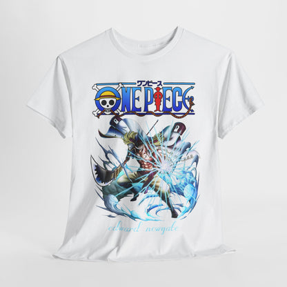 Stylish One Piece t-shirt showcasing a striking Edward Newgate illustration, embodying urban chic fashion.