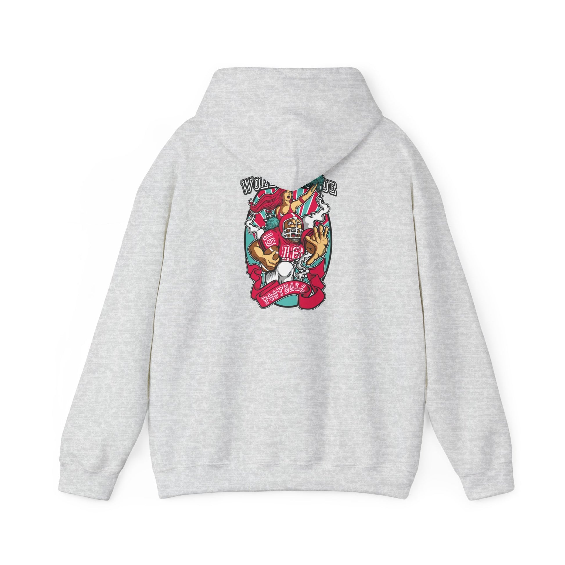 Stylish grey back print hoodie with bold American football graphics, ideal for expressing team spirit in high fashion.