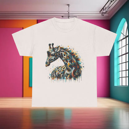 Fantasy Art Giraffe Graphic T-Shirt Urban Streetwear Unisex Cotton displayed elegantly, highlighting a beautifully crafted giraffe graphic in vibrant colours.